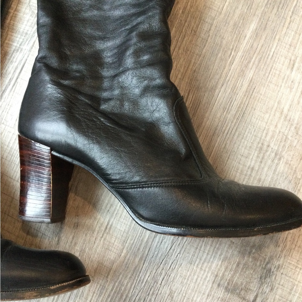 Vintage black leather tall boots - Picture 10 of 16
